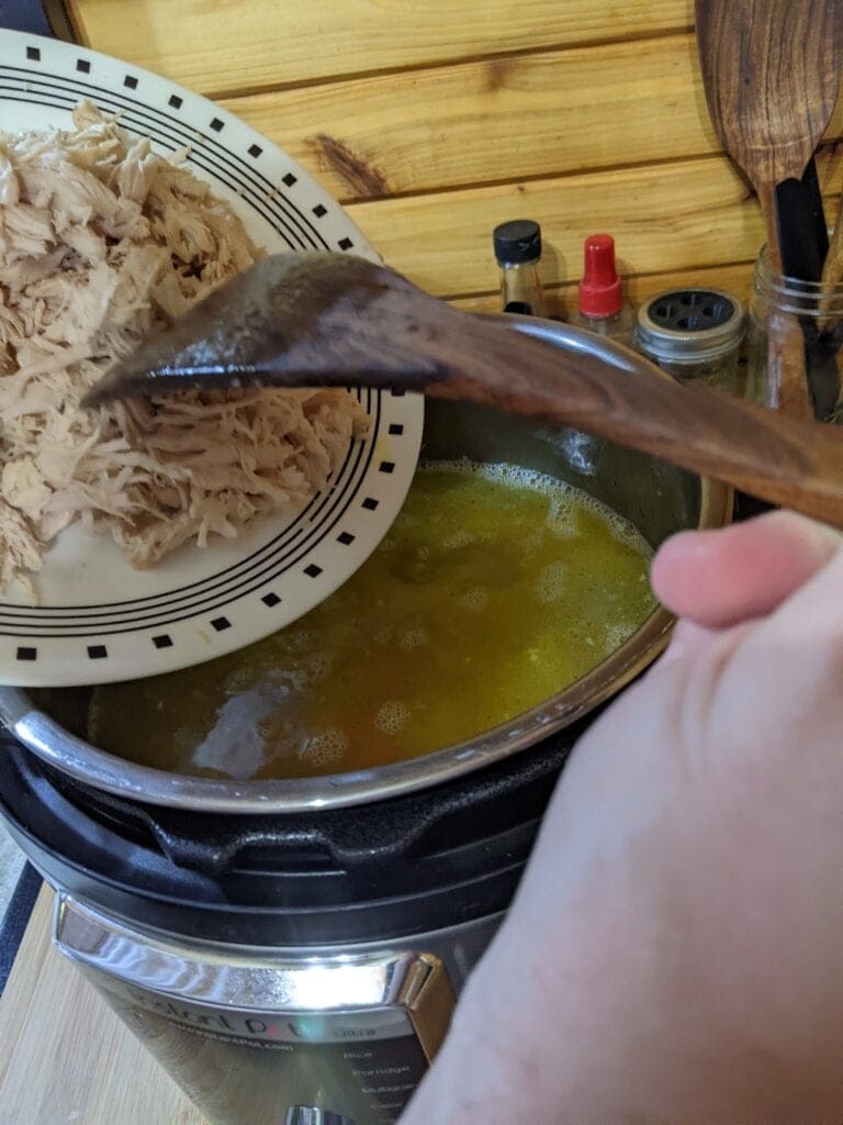 Homemade Chicken Noodle - Add chicken and broth