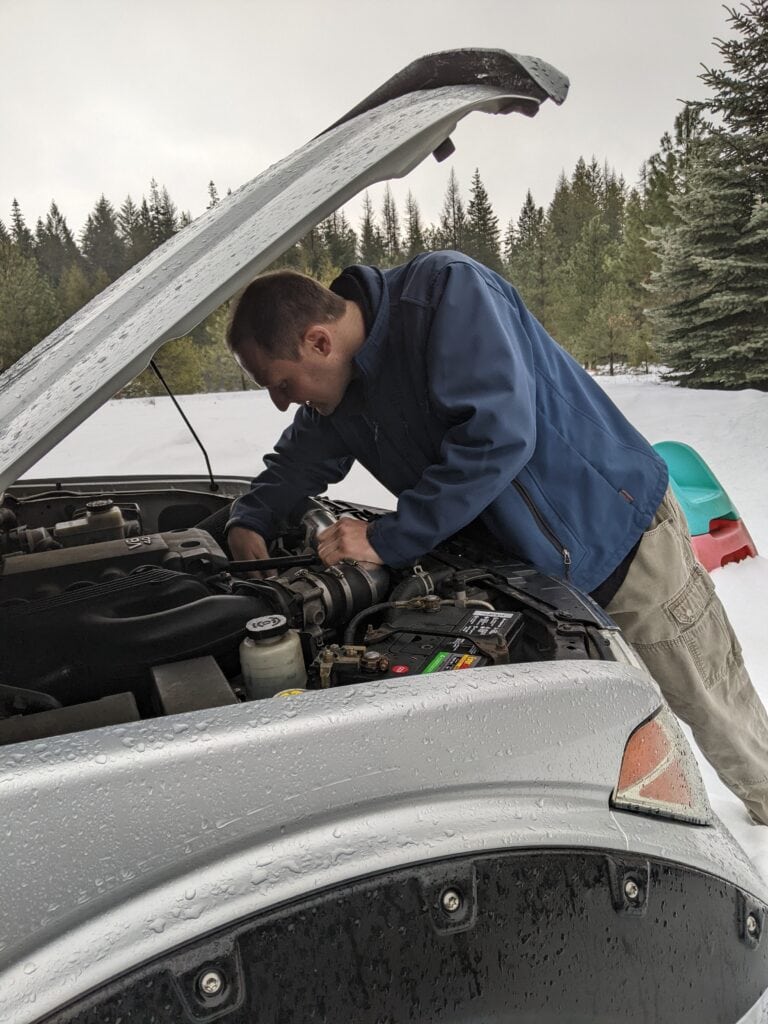 Servicing vehicle in the rain or snow is not fun
