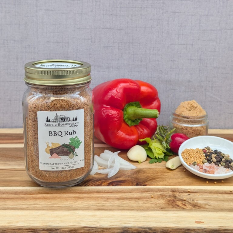 BBQ Rub Seasoning Mix in a pint jar with ingredients