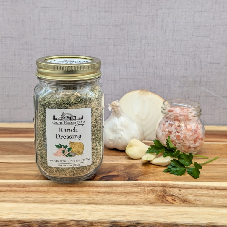 Ranch Dressing Seasoning Mix in a pint jar with ingredients