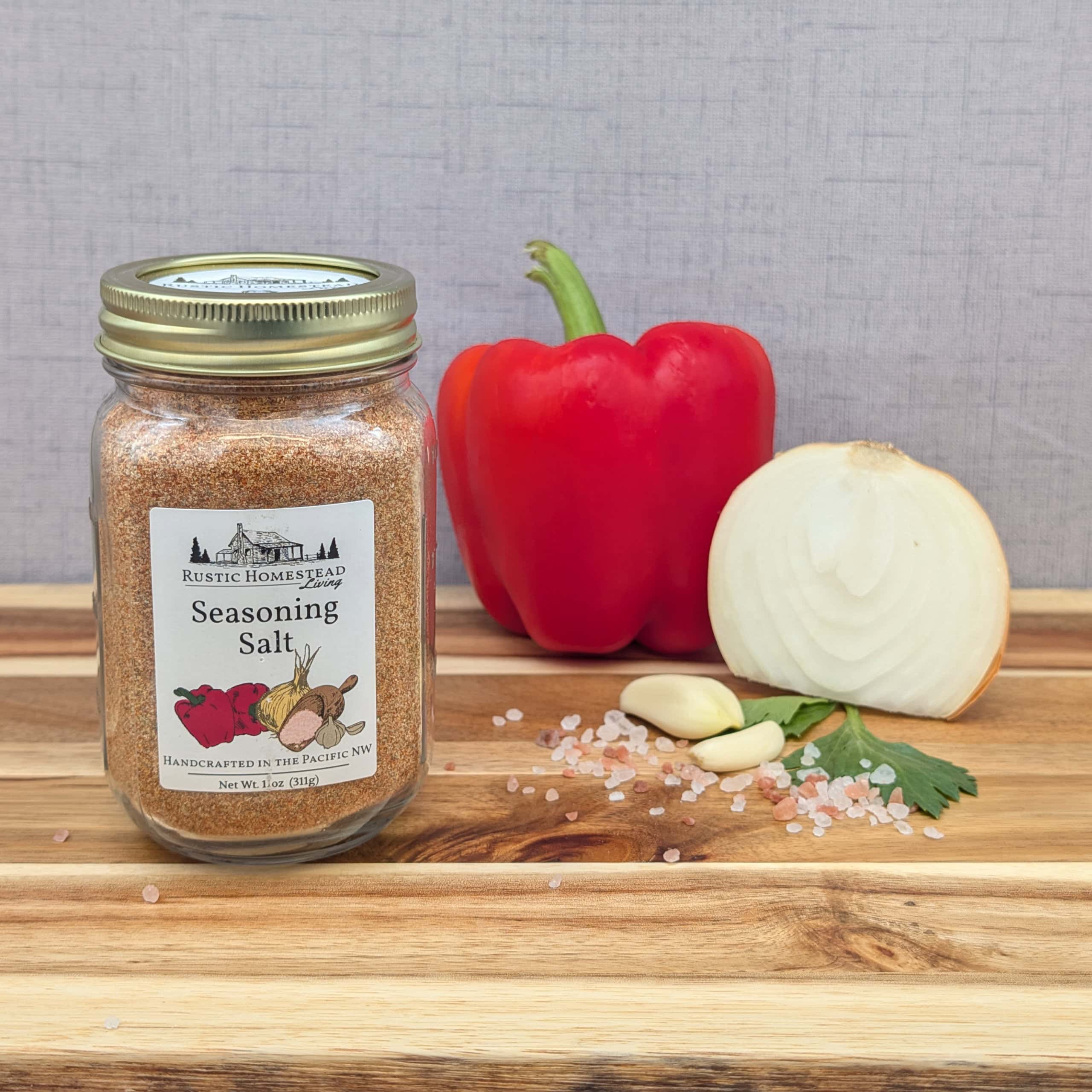 Seasoning Salt Mix in pint jar with ingredients