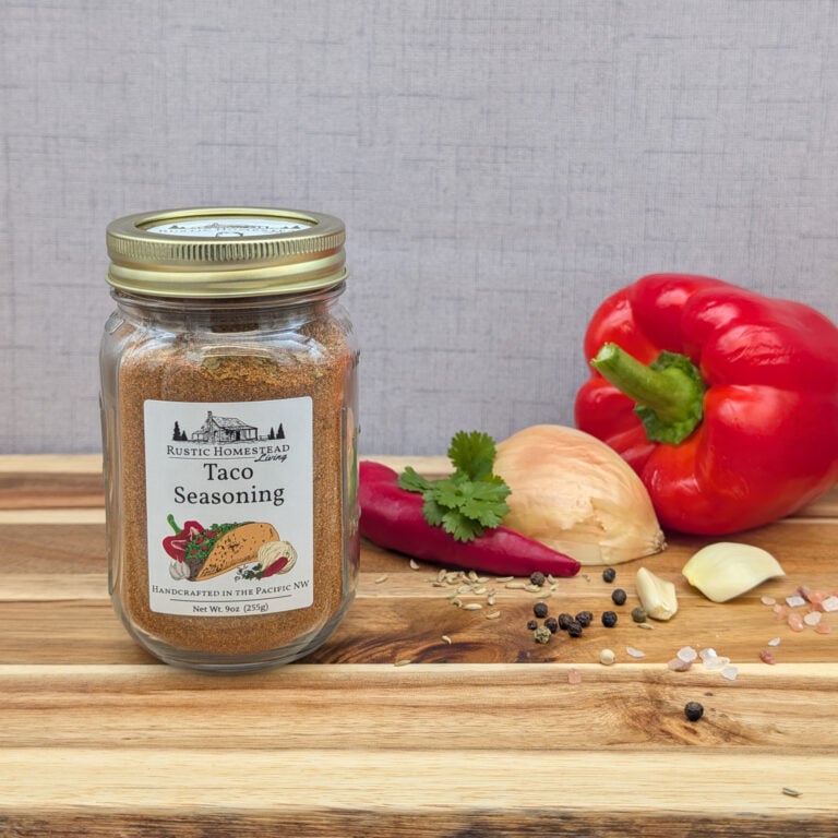 Taco Seasoning Mix in pint jar with ingredients