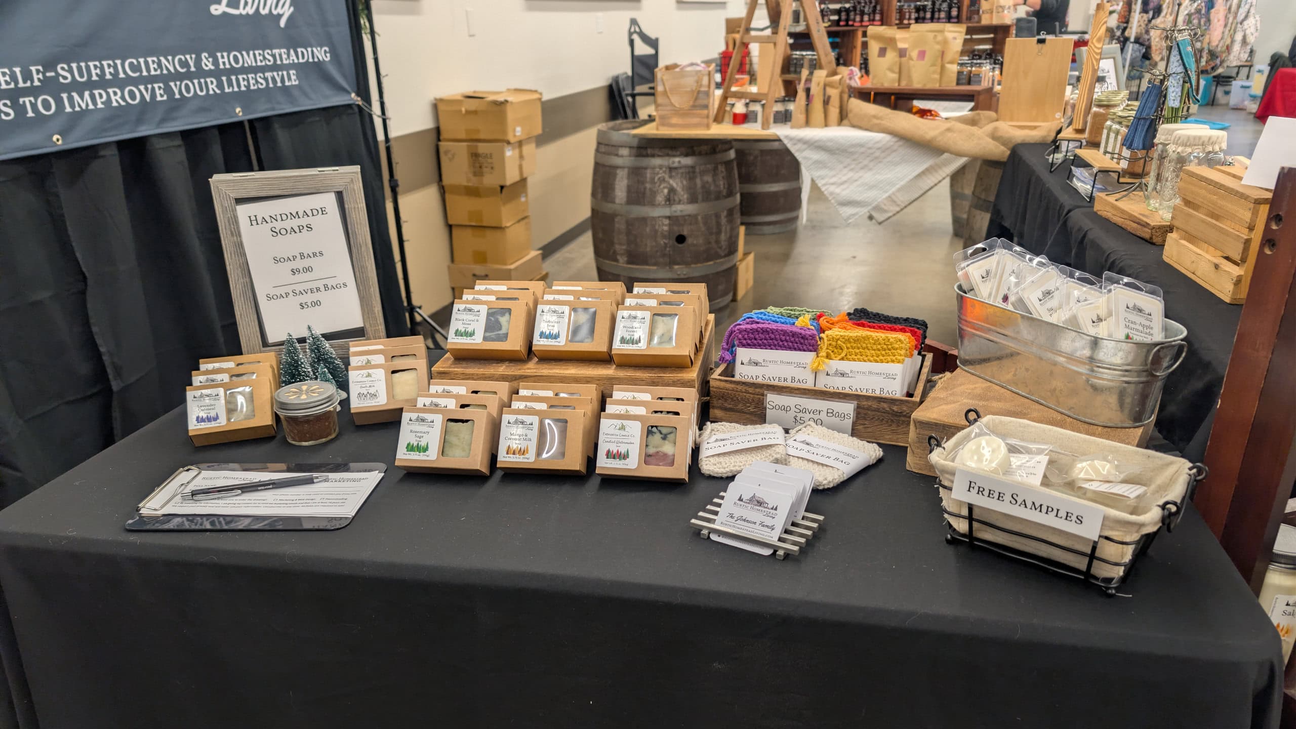 Handmade soaps on table for sale at holiday bazaar