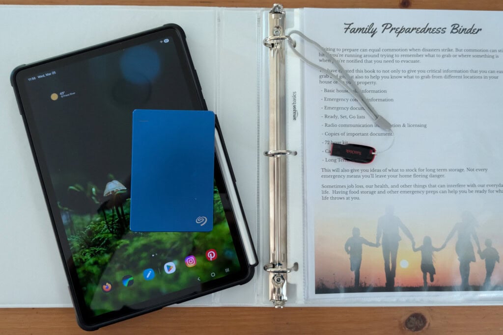 Tablet, portable media (USB Drive), and open preparedness binder