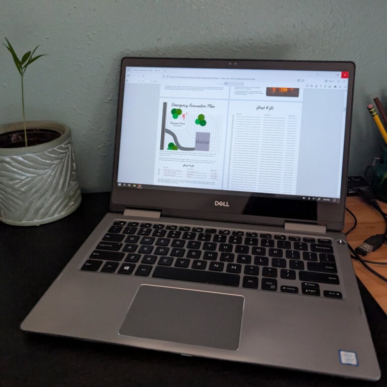Family Preparedness PDF on screen with laptop on desk