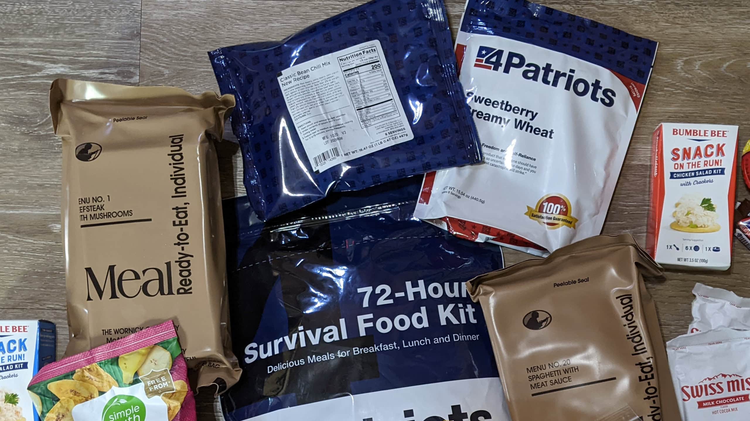 MRE & freeze dried meals on the floor