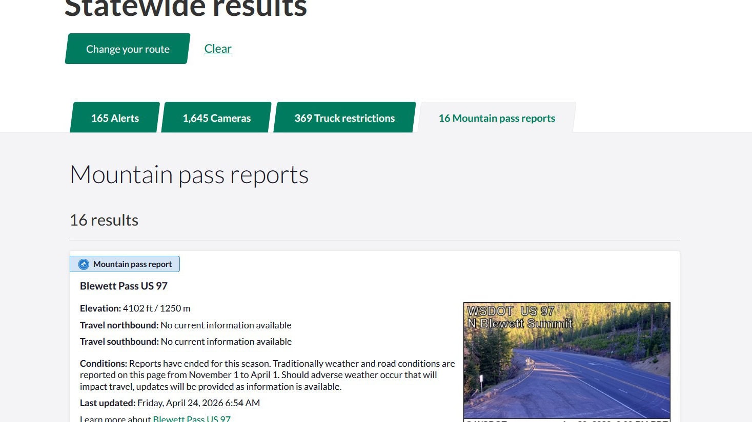 Screenshot of a trip check website showing it is not always up to date