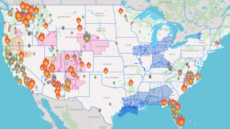 Map of the United States showing recent wildfire and flooding events highlighting the risk of not being prepared
