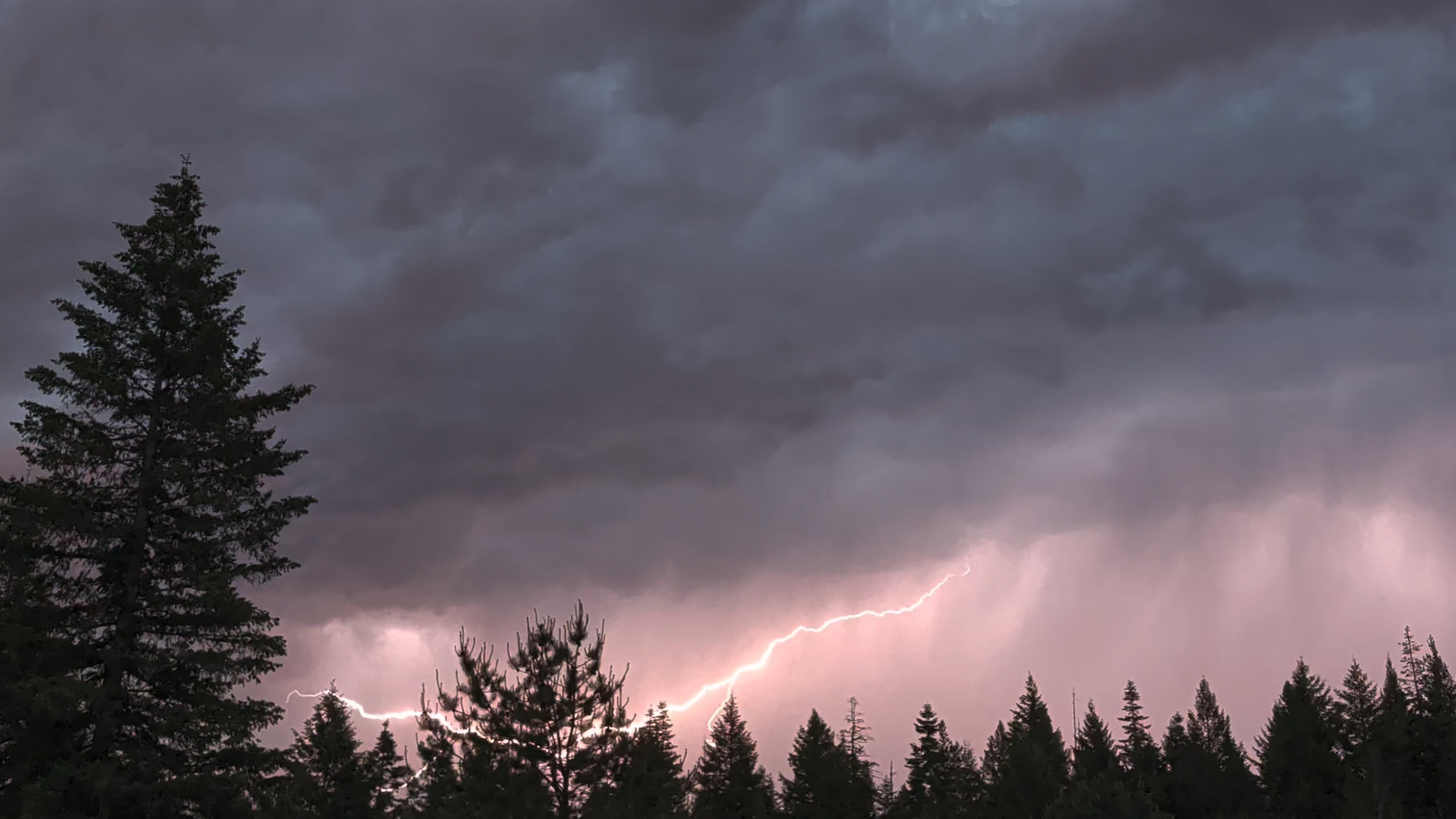 Lightning flashing across a storming sky in the evening